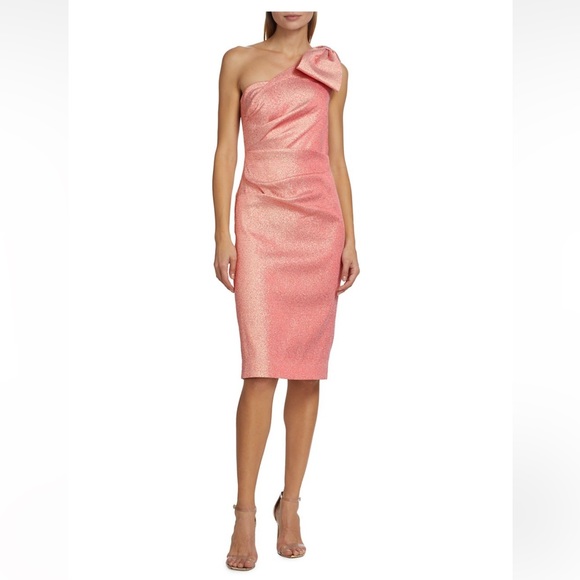 Teri Jon by Rickie Freeman Shimmering One-Shoulder Bow Cocktail Dress - Picture 2 of 8